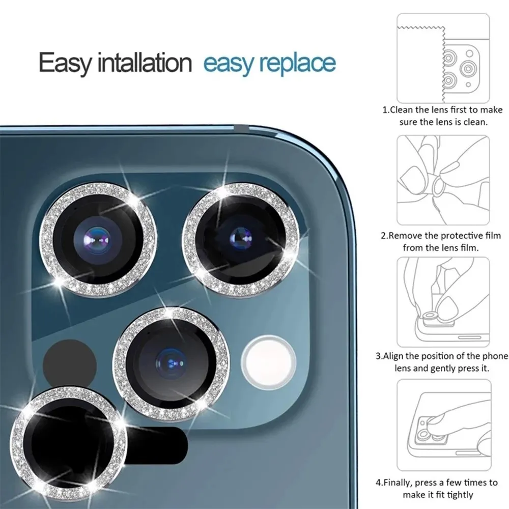 

For iPhone 13 12 Pro Diamond Camera Lens Protector Glass Metal Lens Ring Film For iPhone 11 13Pro 12 Pro Max 13 Mini Back Cover