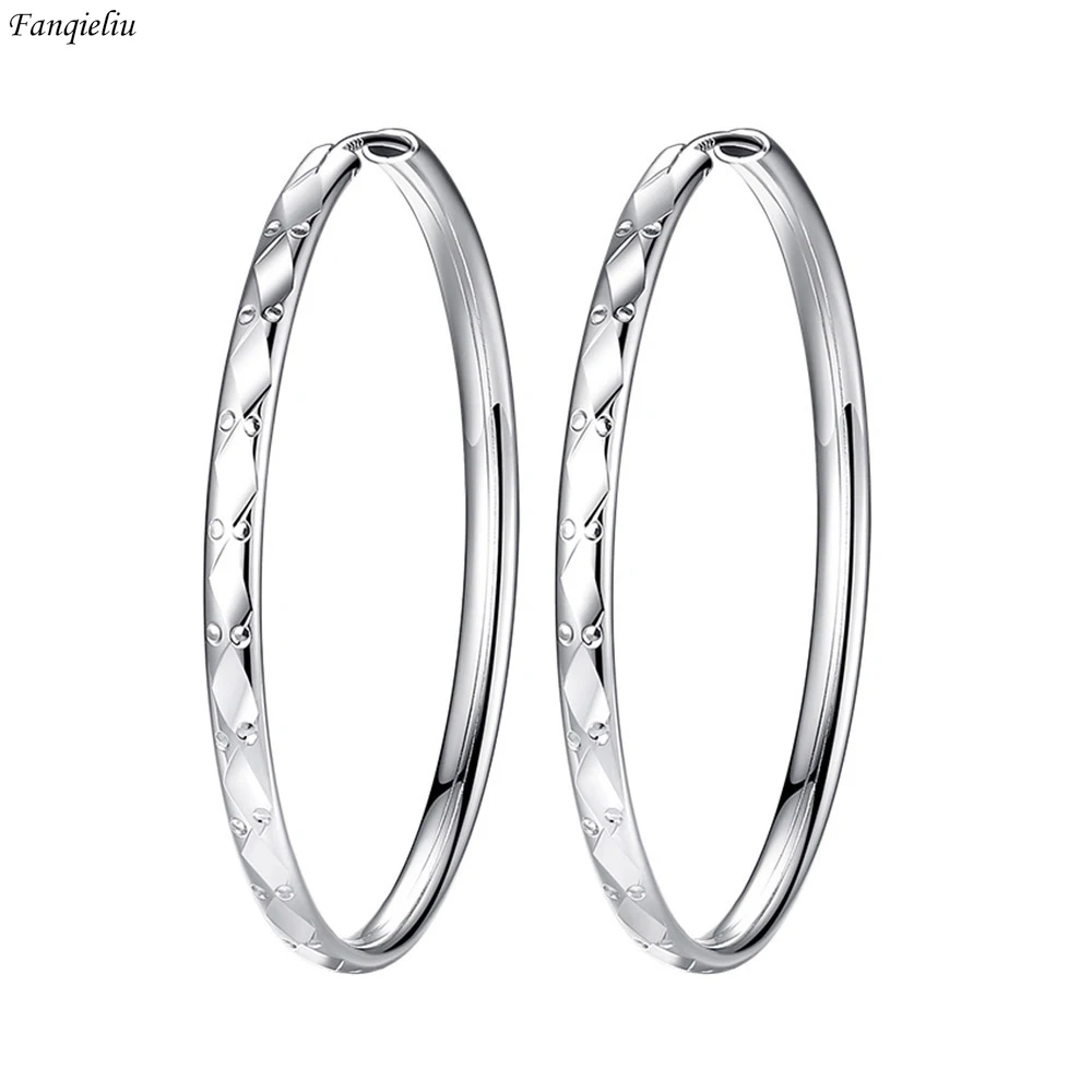 

Fanqieliu Stamp 925 Silver Needle Big Round Hoop Earrings For Women New Jewelry Girl Gift Trendy 2023 FQL23022