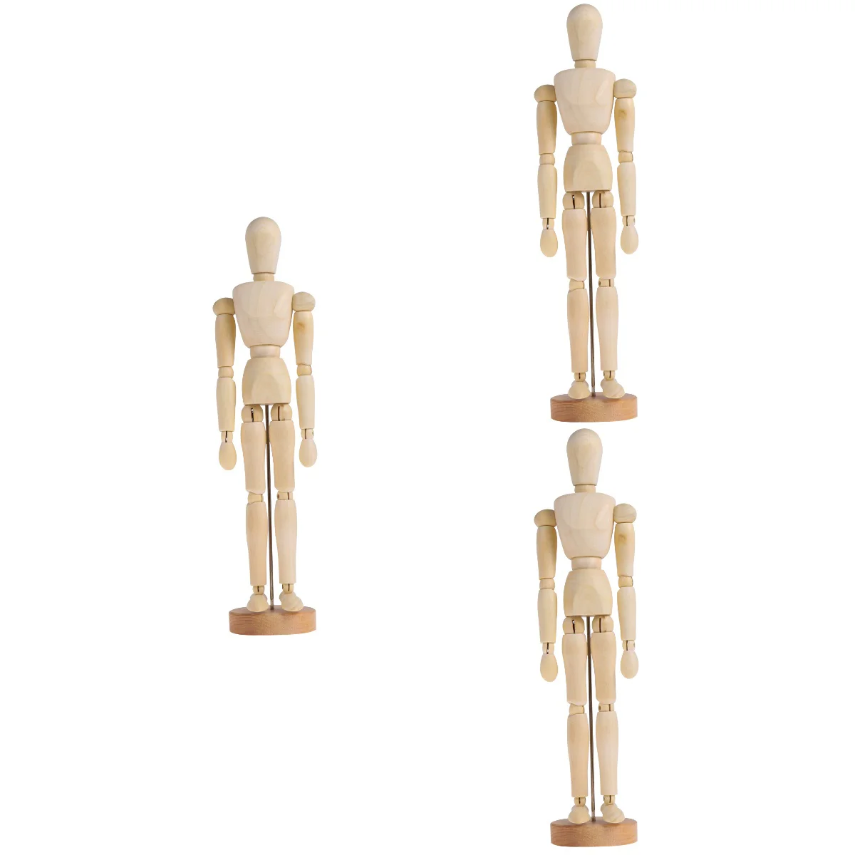 

3 pcs Wooden 3D Movable Joint Puppet Ornament Delicate Sketch Model Adornment Wooden Crafts Decoration (12 Inches)