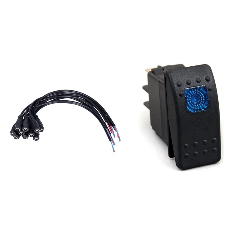 

10Pcs 12V DC Power Plug Female Jack Plug Connector Cable & 1 Pcs 12V 20 Amp Blue LED On/Off SPST 3P Rocker Switch