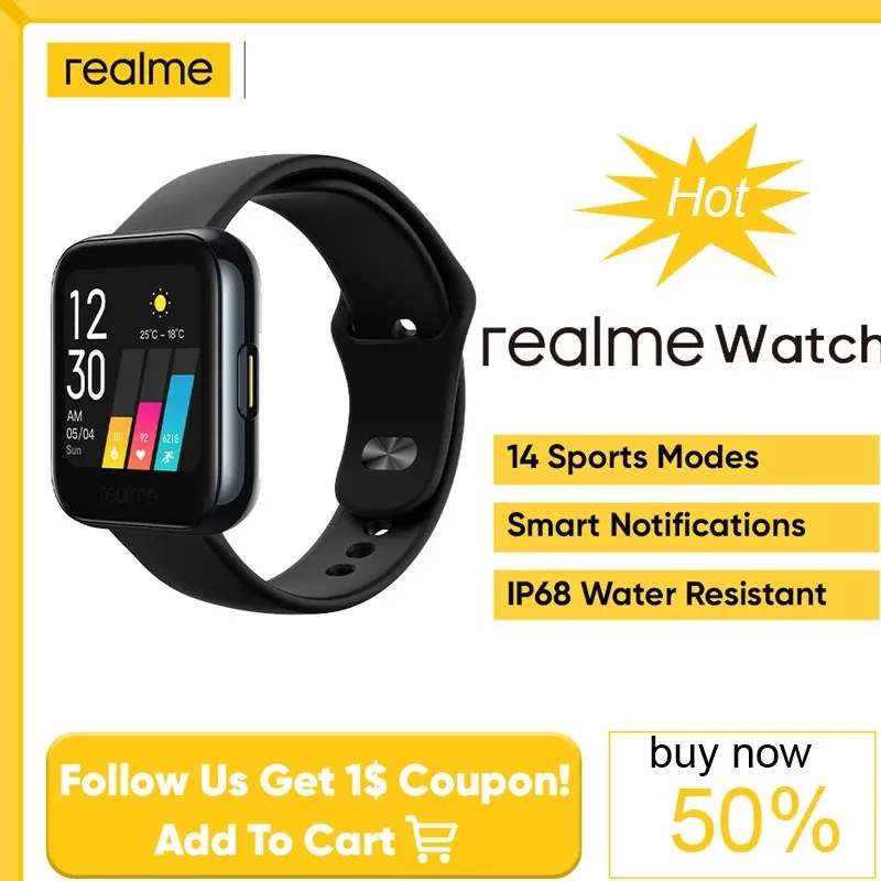 

Смарт-часы Realme с сенсорным экраном 1,4 дюйма, пульсометром и оксиметром