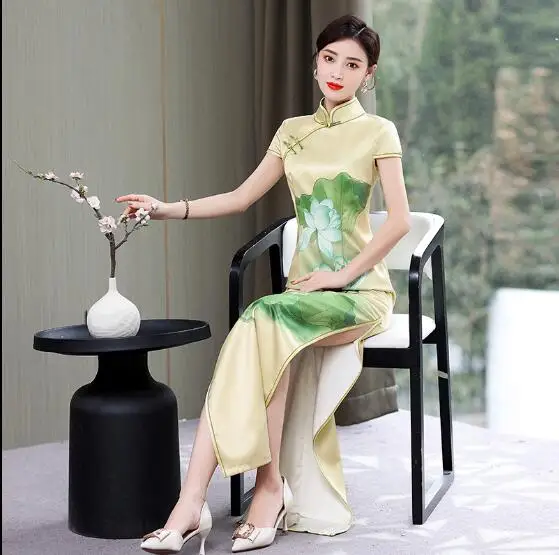 

Китайский ретро-Чонсам Qipao Шанхай с принтом женское летнее платье с принтом