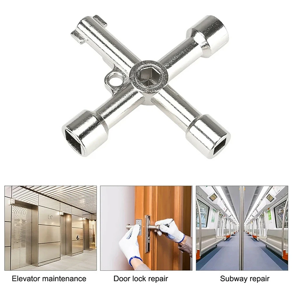 

4 In 1 Universal Cross Key Multi-functional Electric Control Cabinet Triangle Key Wrench Elevator Water Meter Valve Alloy Square
