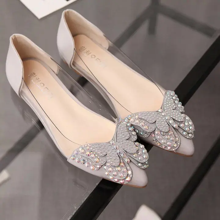 

bow knot jelly beach sandals feminino pointed toe crystal transparent bow sandals women red flat wedding shoes summer shoes