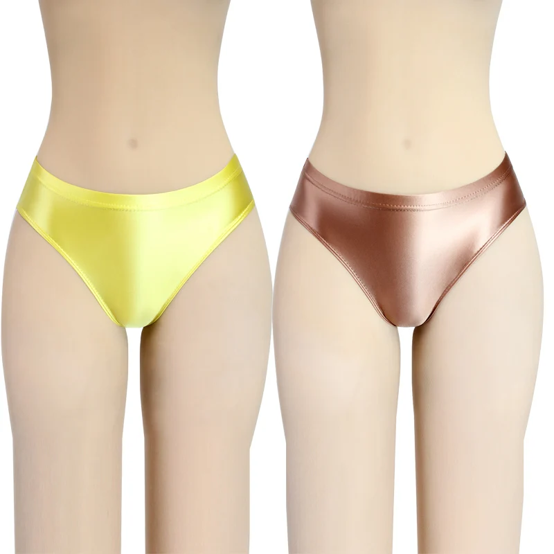 

Sexy gloss Briefs Bikini Bottoms with Buttocks Silky MEN underwear low-waisted Tights Oily swimming clothes for women trunks