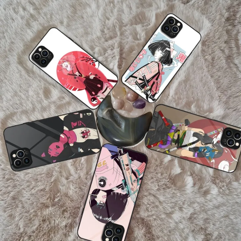

Чехол для телефона в японском стиле с аниме-девушкой для IPhone 14 Pro 13 12 11 Mini X XS XR Max 8 7 6 Plus SE 2020, стеклянный дизайнерский чехол