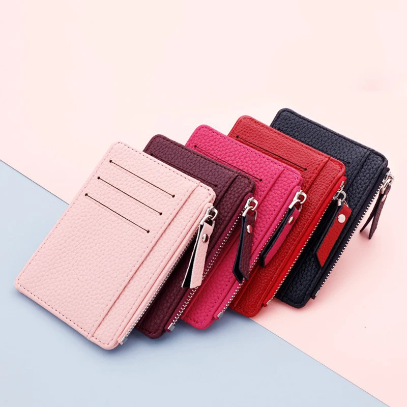 

Women Ultra-thin Card Holder Wallet Credit Multi-Card PU Leather Zipper Cards Storage Clip Organizer Case ID Holders Pouch