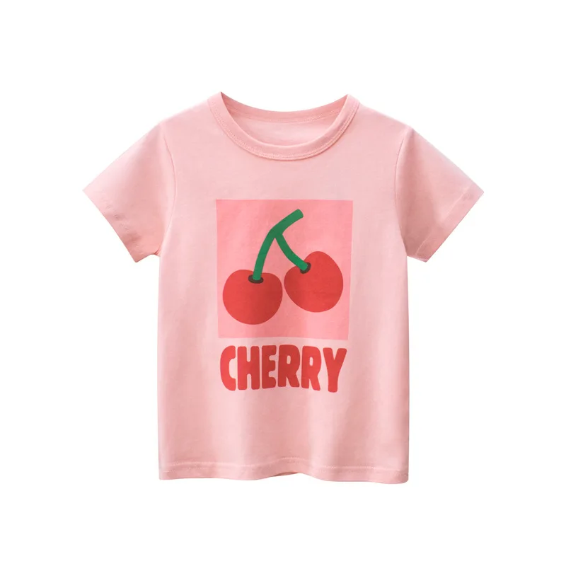 

2023 Summer Korean Style Children's Clothing Kids Short Sleeve T-Shirt Girls Tops Cartoon Cherry Baby Clothes Dropshipping