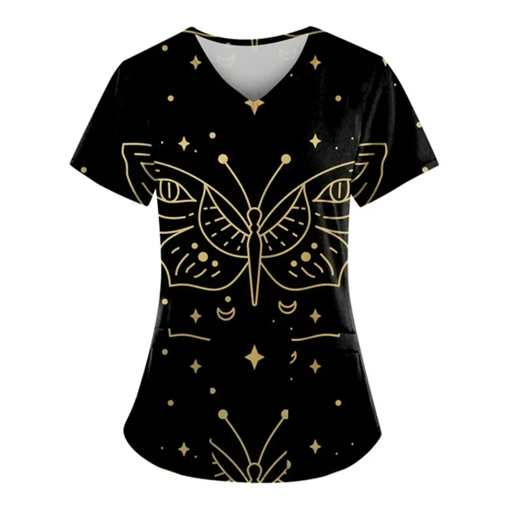 

Nurse uniform, women's medical care top, short sleeved marble printed work clothes, pocket uniform, nursing work clothes