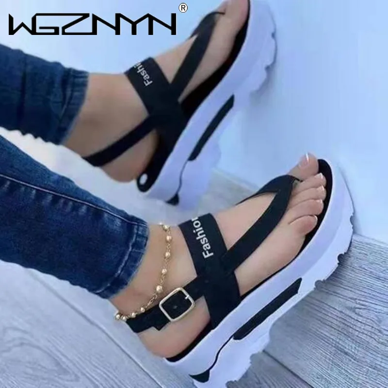 

Summer Platform Ladies Sandals Wedge Solid Color Flip Flops Fashion Female's Sandals Outdoor Light Casual Woman's Roman Sandals