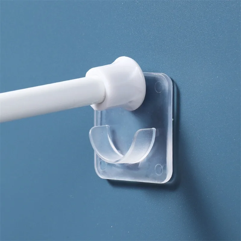 2Pcs Strong Curtain Rod Bracket Holder Hooks For Wall Adhesive Bathroom Shower Rod Tension Retainer No Drilling Stick For Closet