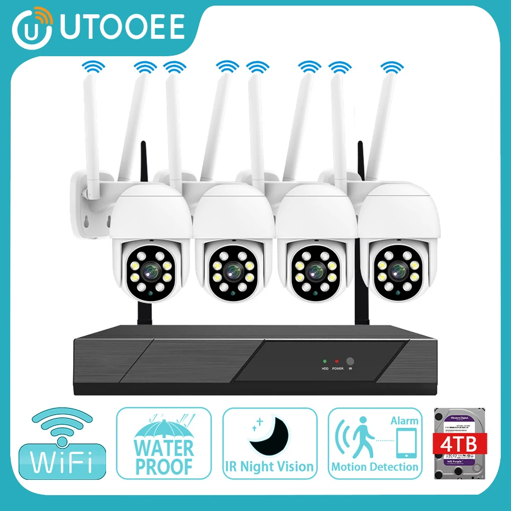 

UTOOEE 5MP 8CH Wireless CCTV System 1920P Outdoor Waterproof Wifi PTZ IP Security Camera Audio Record P2P Video Surveillance Kit