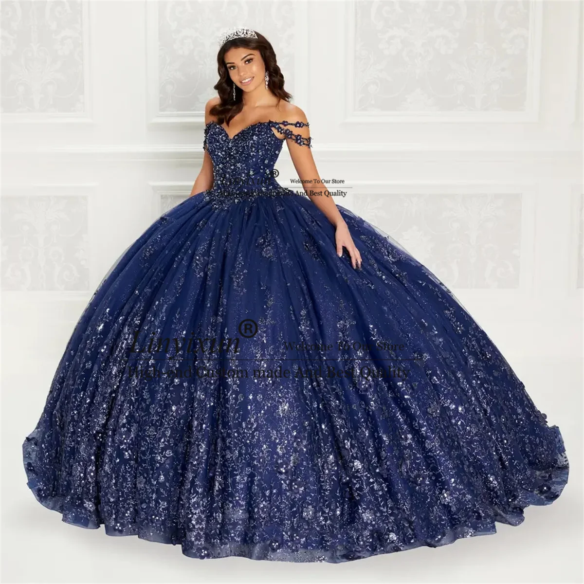 

3D Flowers Lace Quinceanera Dresses Off Shoulder Ball Gowns Beaded Vestidos De 15 Años Lace Up Birthday Girls Sweet 16 Dress