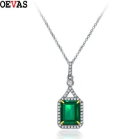 oevas 100 925 sterling silver square 810 clavicle emerald necklace high carbon diamond for women wedding party fine jewelry