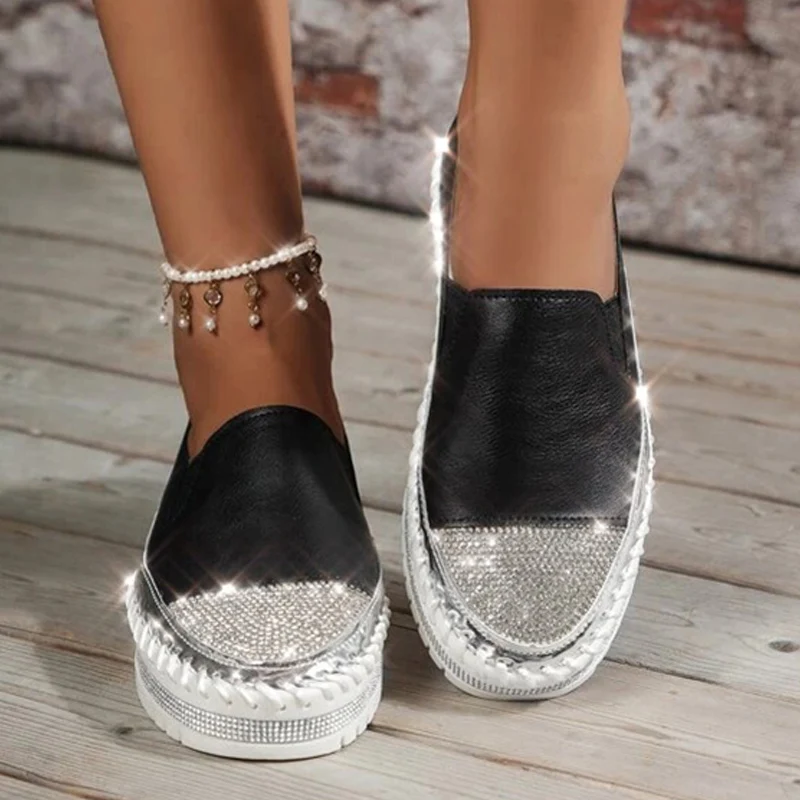 

New Women Loafers Platform Rhinestones Design Casual Sneakers Thick Bottom Lazy Ladies Shoes Female 2022 Fashion Outdoor Shoes