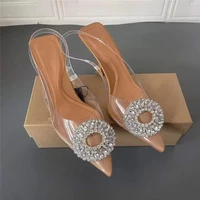 2022 heels luxury rhinestone party wedding bride shoes women high heels slingback sexy stiletto transparent sandals ladies pumps