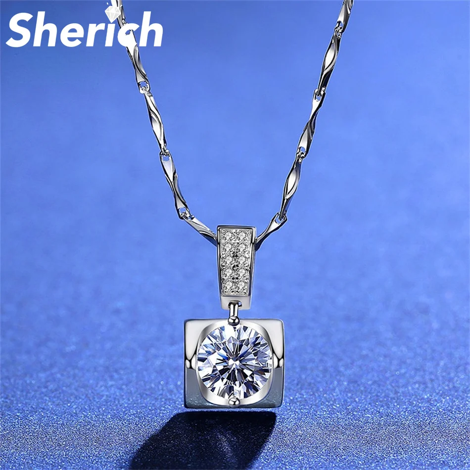 

Женское Ожерелье с квадратным кулоном Tbestone Angel Kiss из серебра 925 пробы с муассанитом 1 карат