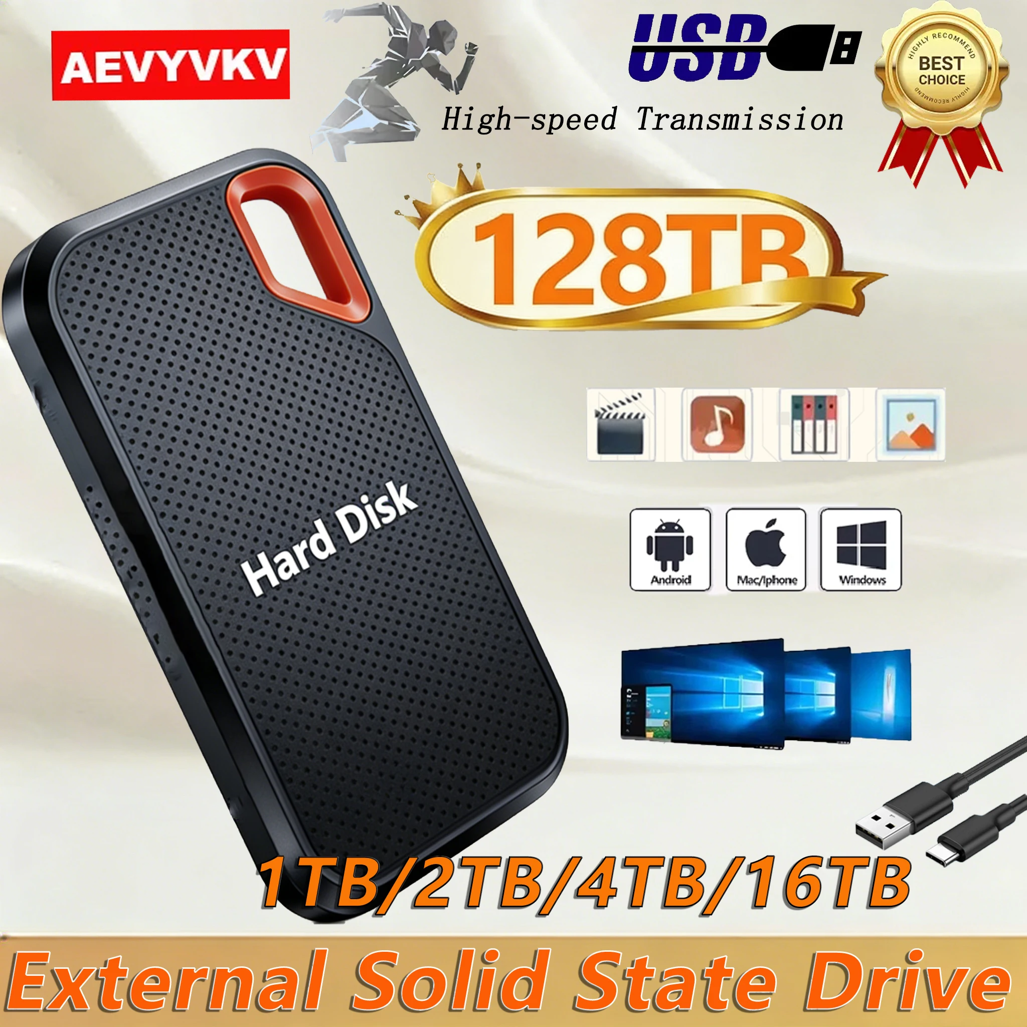2TB/4TB Original External SSD Fast Transfer Solid State Drive 128TB Large Capacity Waterproof Hard Disk Storage for Laptop/Phone