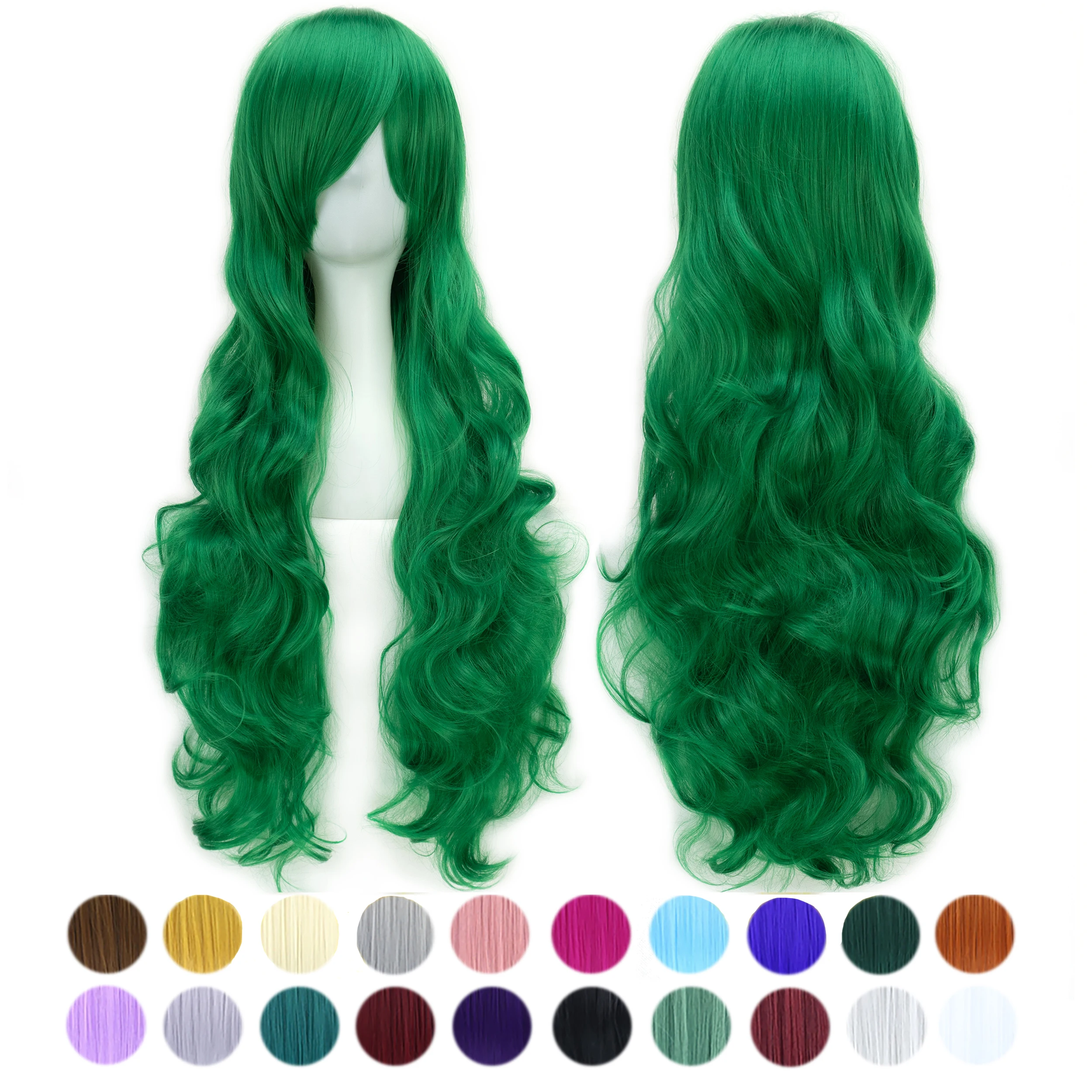 Soowee 30 Colors 80cm Long Curly Hair Wig Heat Resistant Synthetic Hair Pink Green Hairpiece Party Cosplay Wigs for Women