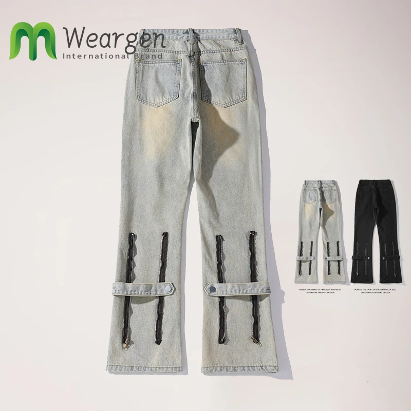 Новые мужские мешковатые прямые джинсы Lightning Crack винтажные синие брюки Bootcut