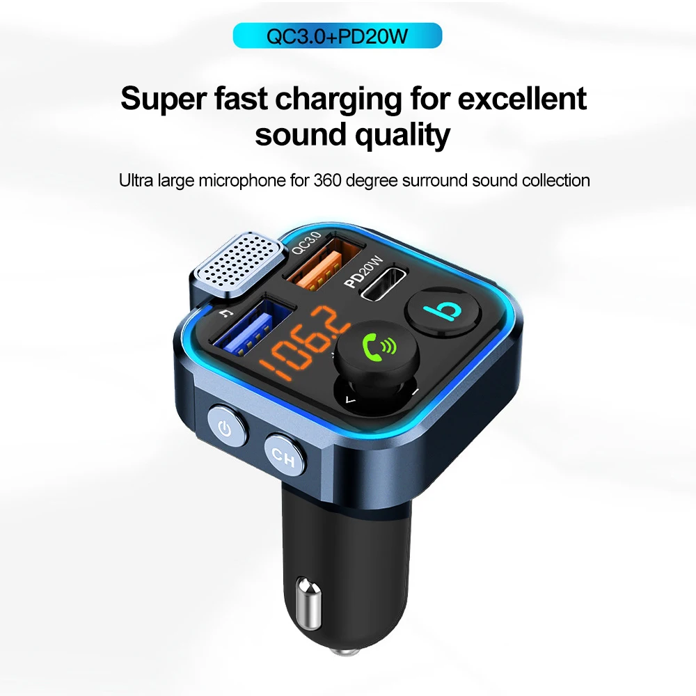 Bluetooth 5 0 FM-передатчик Handsfree Автомобильный AUX-радиомодулятор MP3-плеер с адаптером