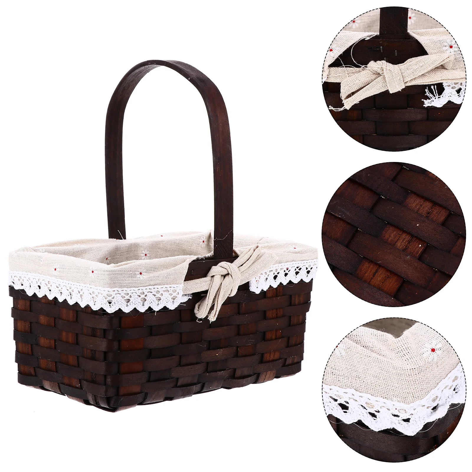 

Basket Storage Woven Flower Rectangular Basketscontainer Rattan Handheld Hand Delicate