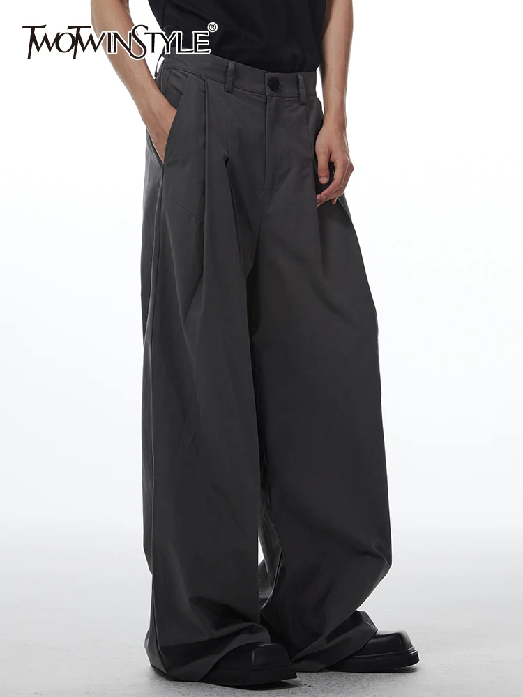 

Женские свободные брюки TWOTWINSTYLE, однотонные Лоскутные свободные брюки с высокой талией, со складками, минималистичные широкие брюки, Новинка