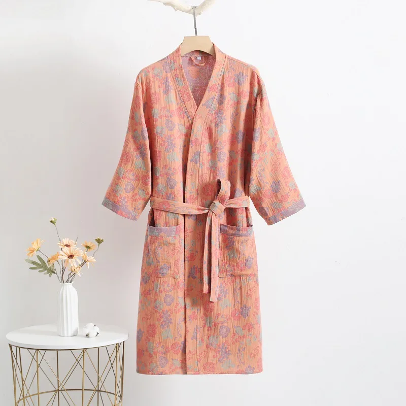 Халат-кимоно Женский свободного кроя с принтом 100% хлопок