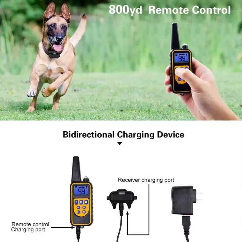 

800m Electric Dog Training Collar Pet Remote Control Waterproof Rechargeable With LCD Display For All Size Shock Vibration Sound