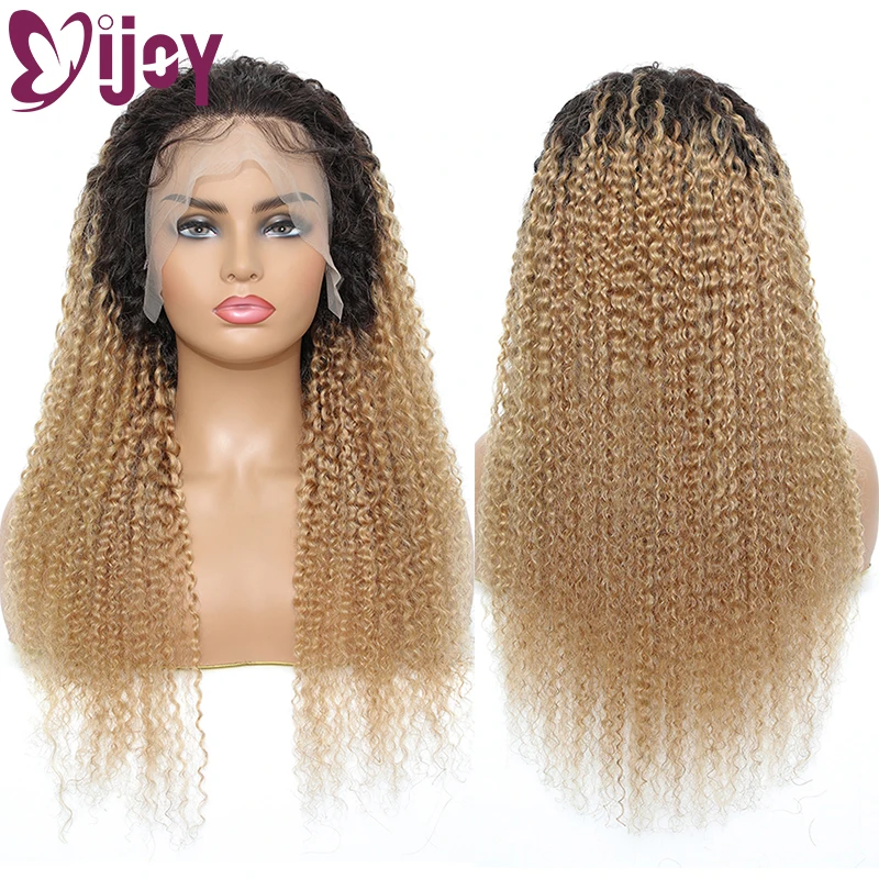 Kinky Curly 13x4 Lace Frontal Human Hair Wigs Ombre Honey Blonde Brazilian Remy Hair Lace Wigs Curly Lace Closure Wigs IJOY