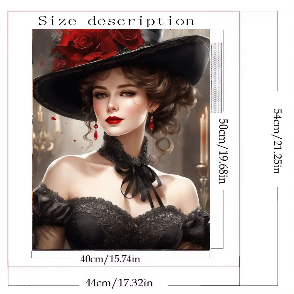 Красивая викторианская женщина со шляпой и цветами алмазная живопись новинка 2024
