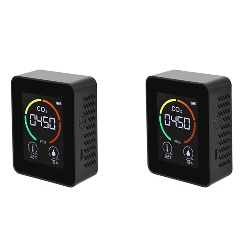 

2X Air Monitor CO2 Carbon Dioxide Detector Air Quality Temperature Humidity Monitor Fast Measurement Meter For CO2,Black
