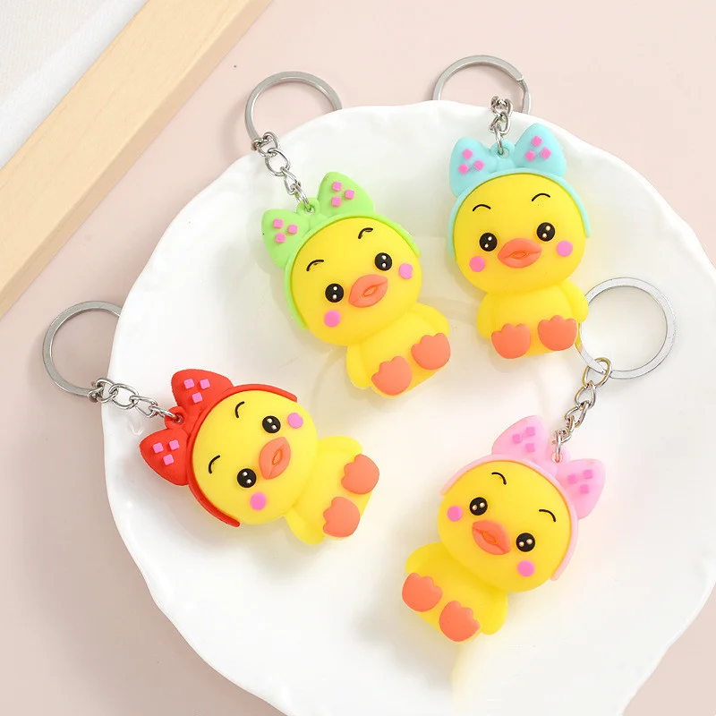 

12PCS/Lot New Fashion Cute Cartoon Little Yellow Duck Keychain Creative Unisex Car Bag Key Ring Pendant Gift