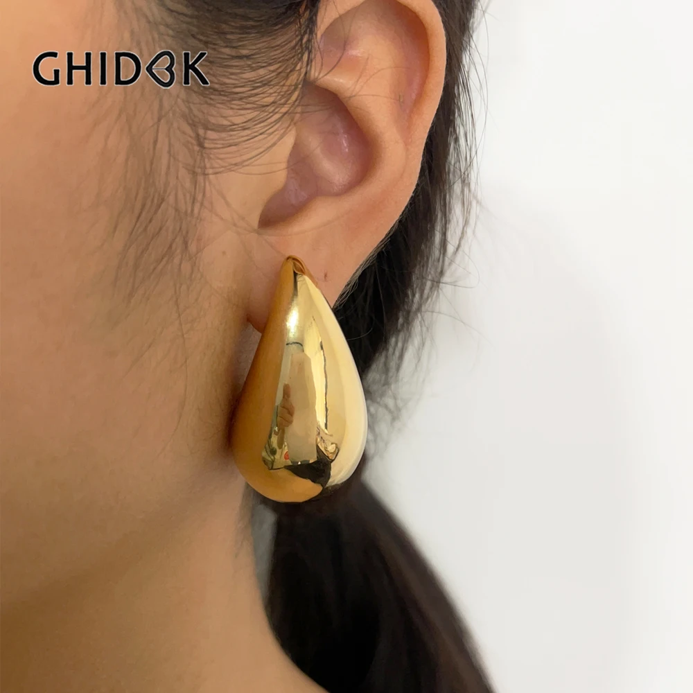 

GHIDBK 43mm Extra Large 18K Gold Plated Chunky Dome Teardrop Earrings for Women Kylie Jenner Inspired Jewelry Statement