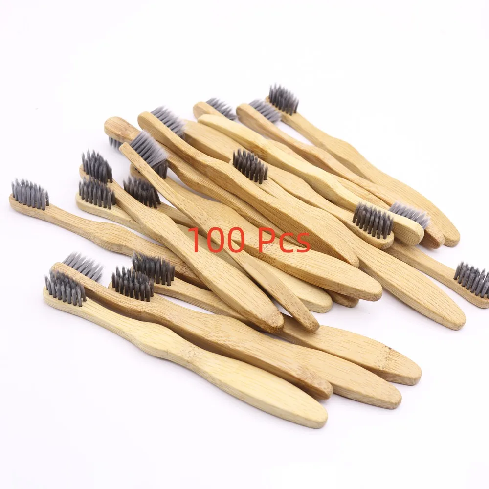 100 Pcs ECO Friendly Toothbrush Bamboo Toothbrushes Resuable Portable Child Wooden Soft Tooth Brush For Home Travel Hotel