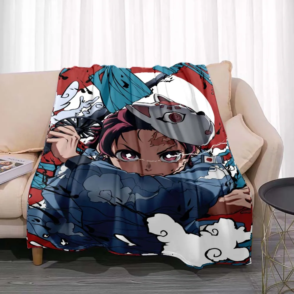 

Anime Demon Slayer Flannel Throw Blanket Cartoon Smooth Soft Bedspread Warm Birthday Gift Living Room Sofa Home Bedroom Decor