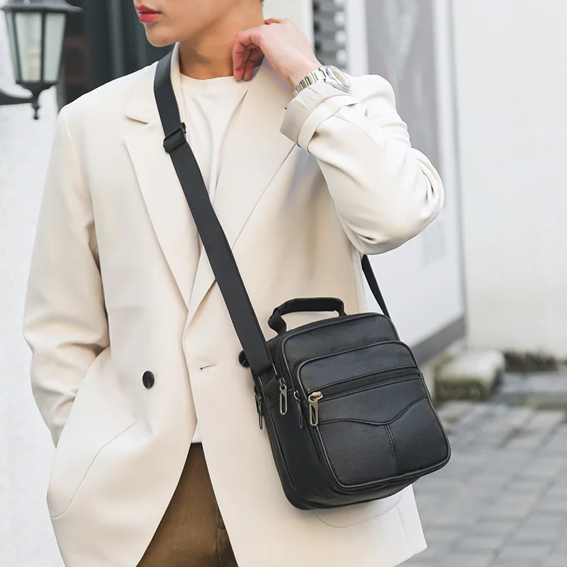 Real Cowhide Men's Bag New Handbag Men's Business Shoulder Bag Casual Crossbody Bag Cowhide Bag