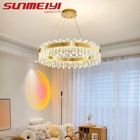 modern luxury crystal golden chandelier led dimmable hanging lights for living dining room kitchen fashion home decora lighting