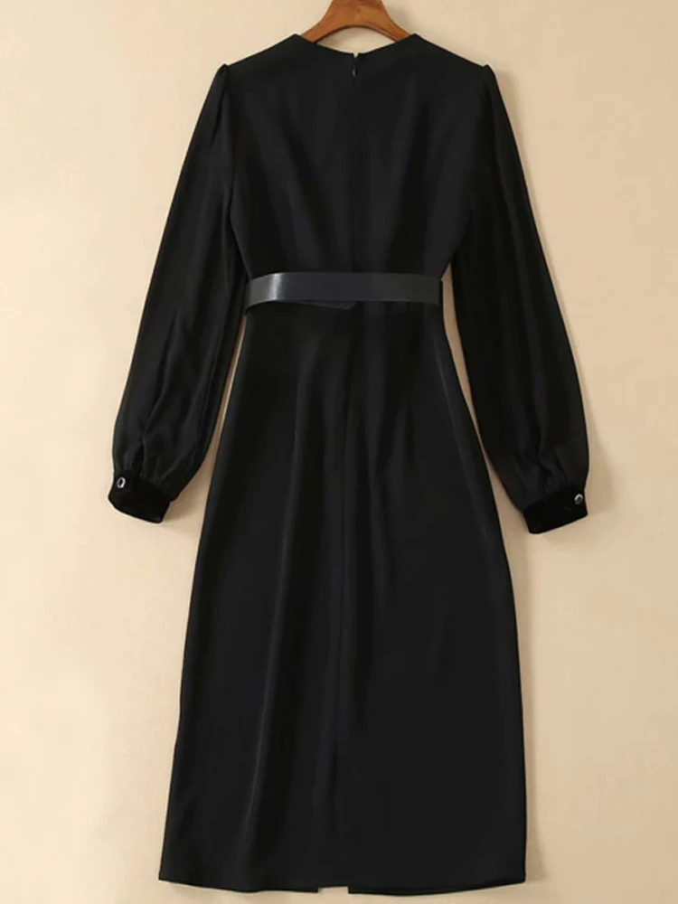 Женское бархатное платье-миди с длинным рукавом в стиле пэчворк | Женская одежда