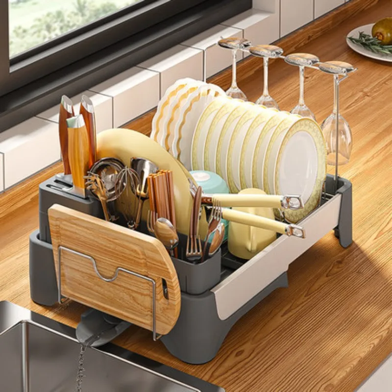 

Bowl Dish Drainer Organizer Kitchen stretchable Storage Shelf Cabinet Tableware Storage Rack Holders