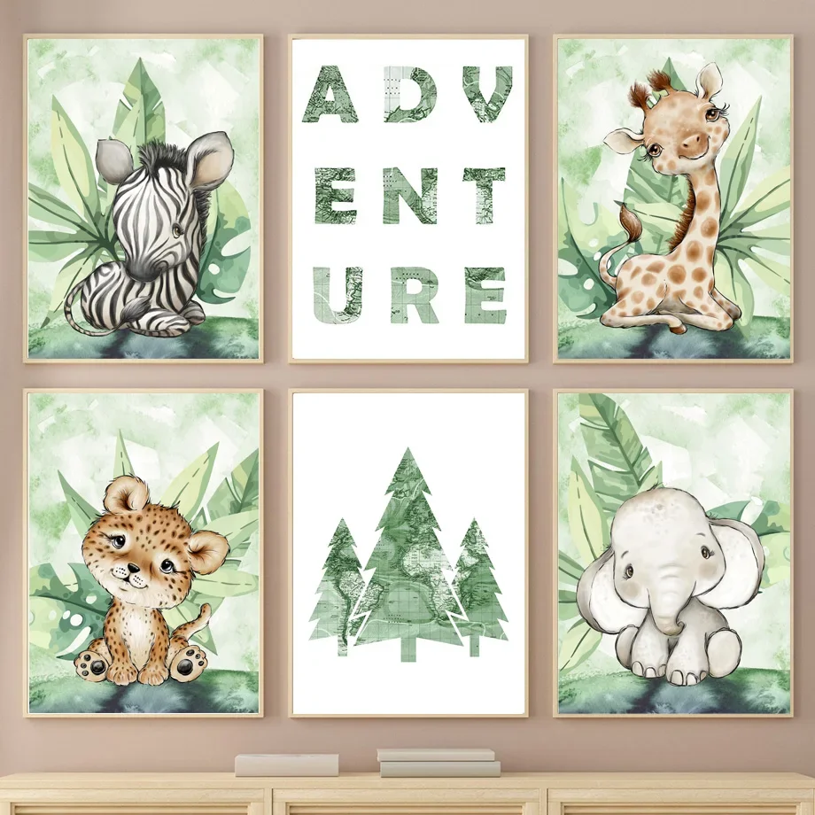 Настенная Картина на холсте с изображением джунглей сафари тигра жирафа зебры