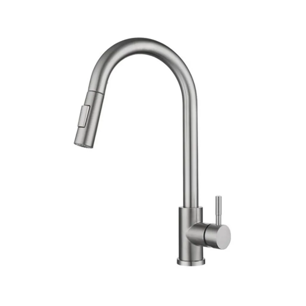 

Brushed Nickel Kitchen Faucet Single Hole Pull Out Spout Kitchen Sink Mixer Pull Out 360°Rotation Household Kitchen Accessories