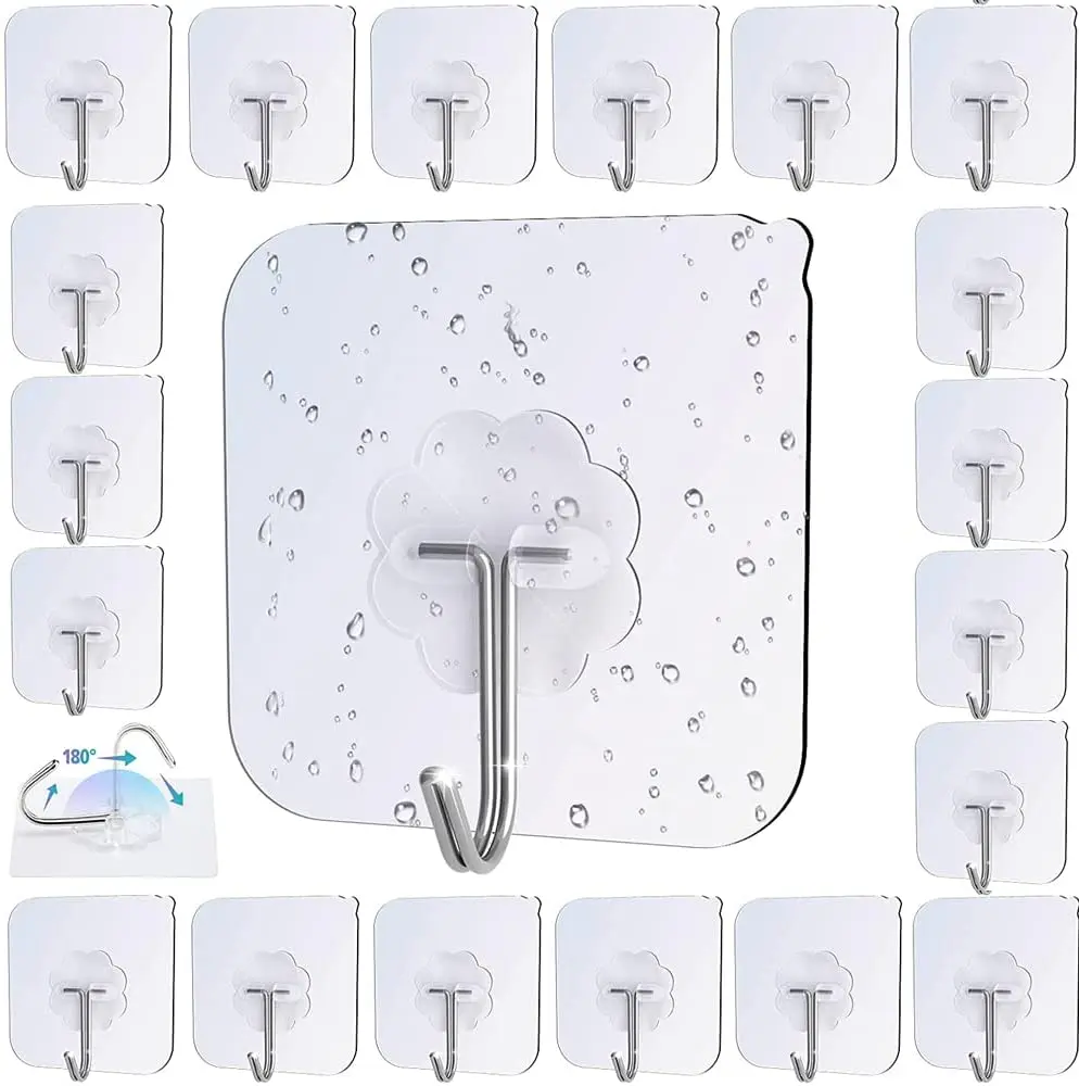

12/24/48 PCS Heavy Duty Self Adhesive Hooks with Stainless Hooks Reusable for Kitchens Bathroom Office