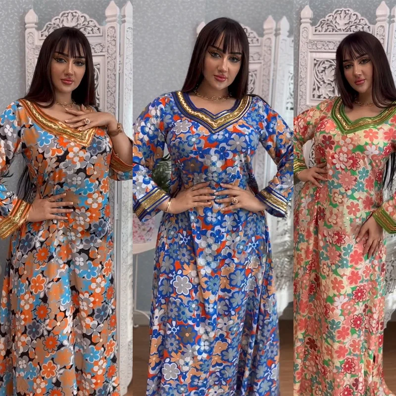 Eid Ramadan Long Dresses Muslim Abaya for Women Jalabiya Dress Turkey Maxi Robe Kimono Robe Moroccan Caftan Diaomnd Vestidos
