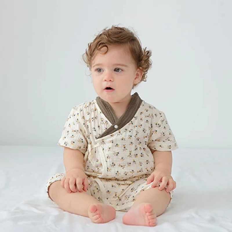 

D7WF Baby Short Sleeved Jumpsuit 0-1Y Girls Boys Breathable Cotton Clothing Romper