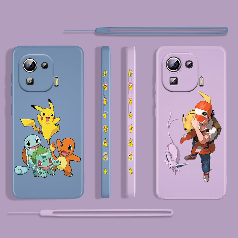 

Pikachu Boy Cute Cartoon For Xiaomi Mi 12 11 11i 10 10S 9 6 Ultra Lite Pro SE 4G 5G Silicone Liquid Left Rope Phone Case Capa