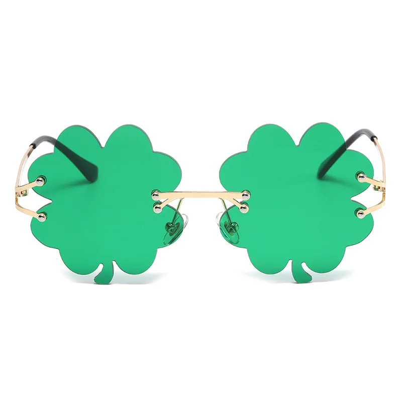 

Green Leaves Sunglasses St. Patricks Day Irish Shamrock Costume Glasses Party Props Decorations Car Rimless UV400 Sun Glasses