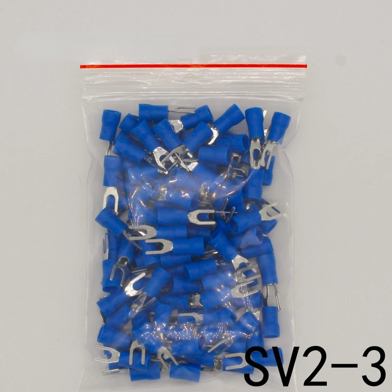 

SV2-3 Blue Cold pressed terminals Cable Wire Connector 100PCS/Pack Insulated Terminals Connector for 22AWG-16AWG cable 2.5-3 SV