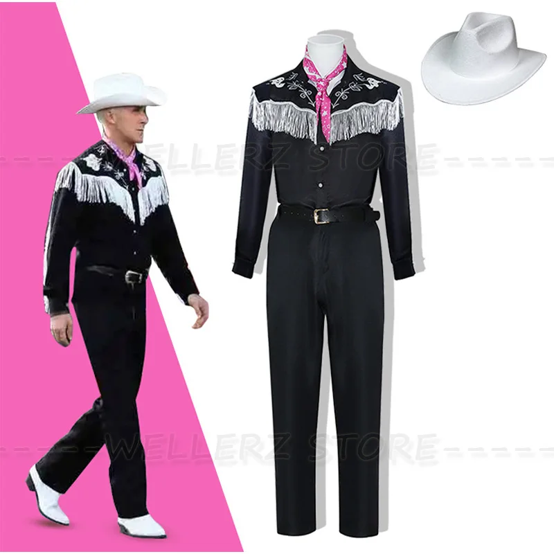 

Ken Black Embroidery Tassels Costume Adult Men Retro 80s 90s Stage Performance Shirt Pants Halloween Cosplay Uniform For Men A25