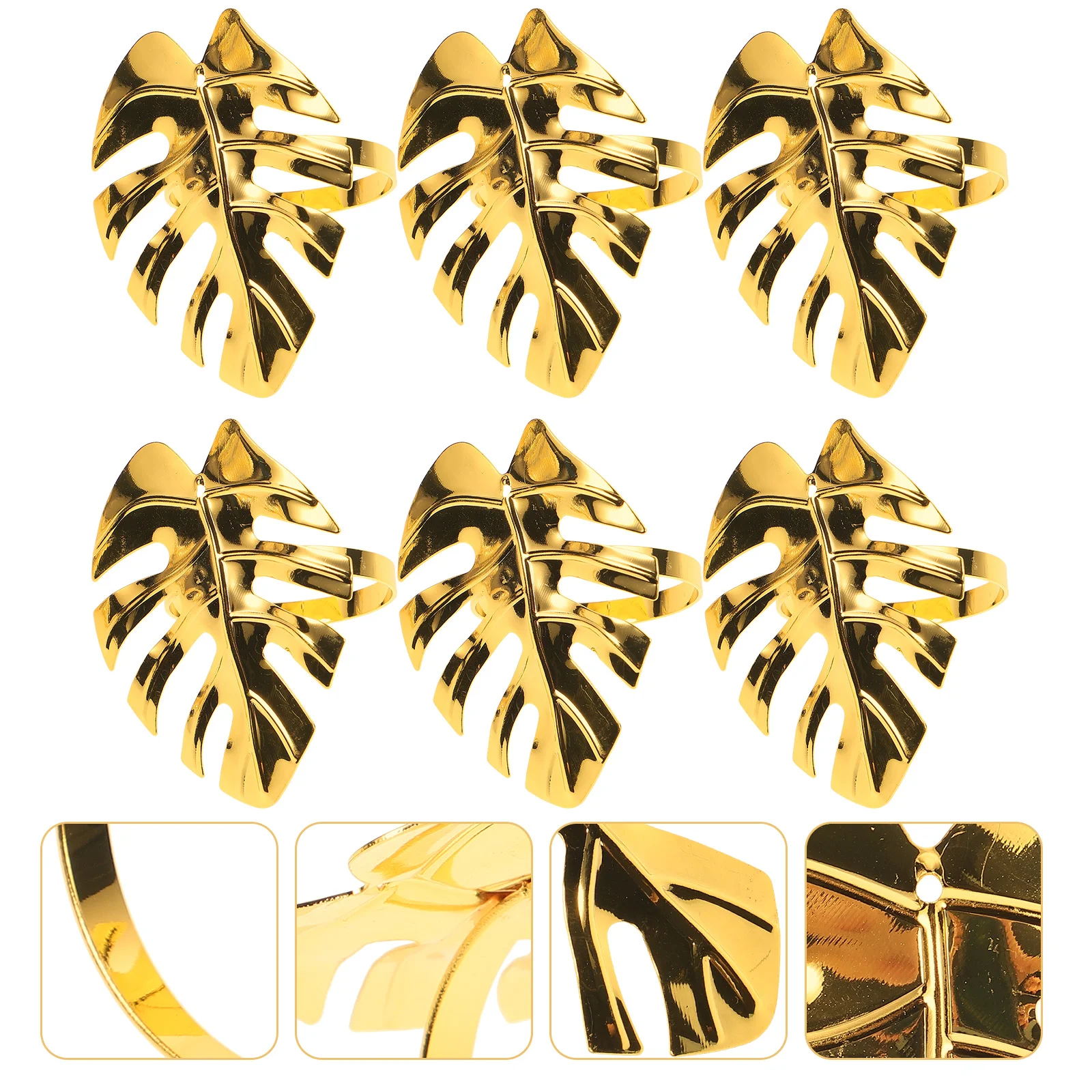 

6pcs Hawaii Wedding Party Napkin Ring Monstera Napkin Holder Multi-purpose Napkin Clasp Simple Alloy Napkin Ring (Golden)